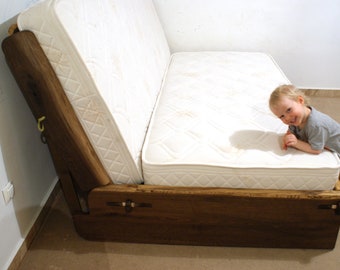 Sofá cama Live Edge, King, Queen, cualquier tamaño, Bett, Cama, roble ahumado