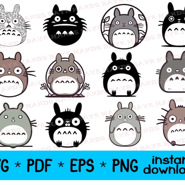 Funny Totoro Fan Art SVG Bundle - Vector PNG PDF eps File download