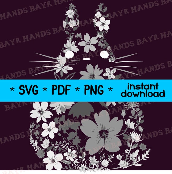 Transparent Floral pattern Anime Cat Flowers SVG PDF PNG zip file Totoro Inspired