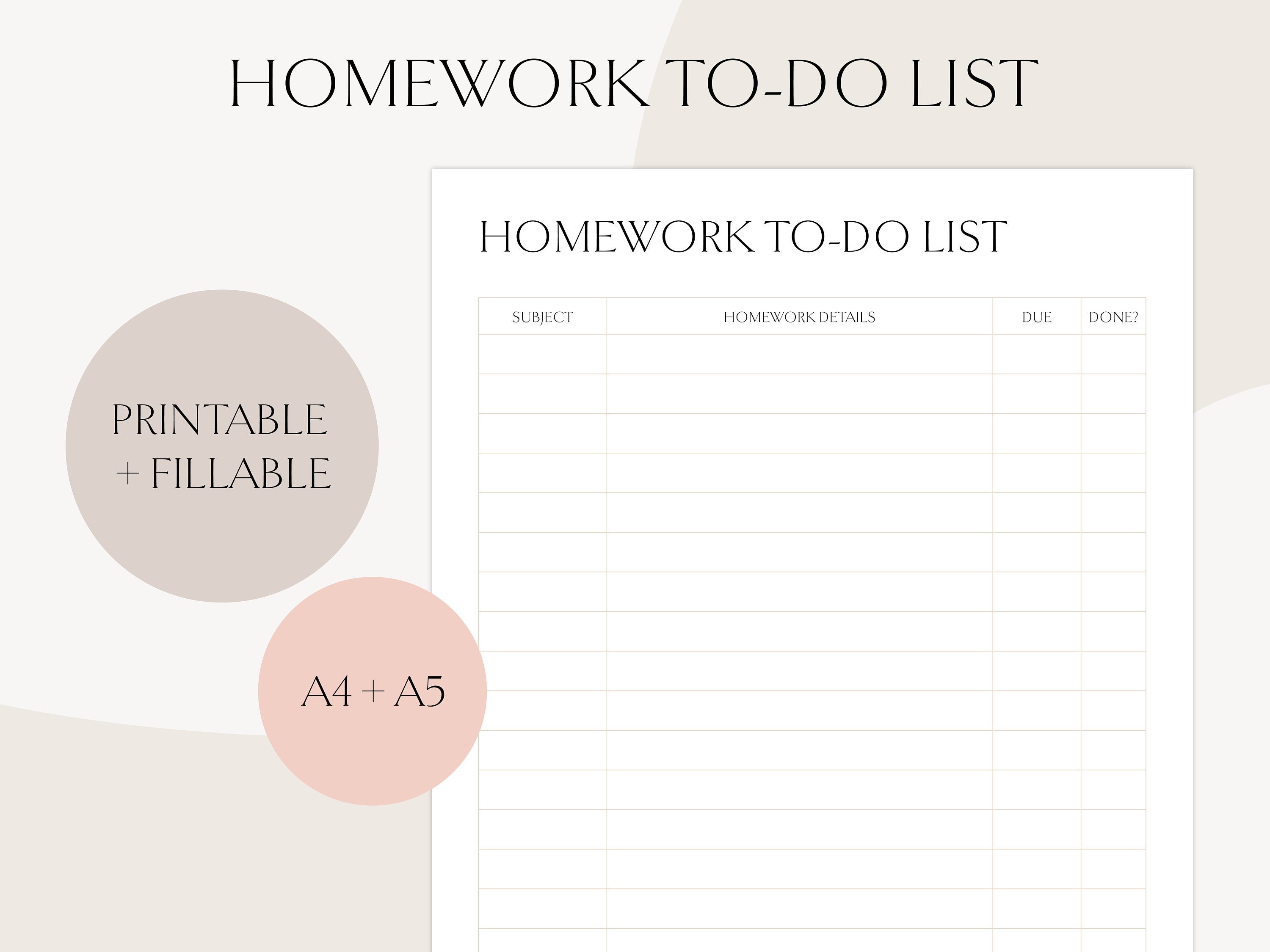 online homework list