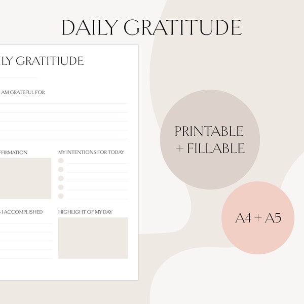 Printable Daily Gratitude Planner, Daily Reflection, Fillable Planner,  Instant Download, Digital PDF, A4/A5