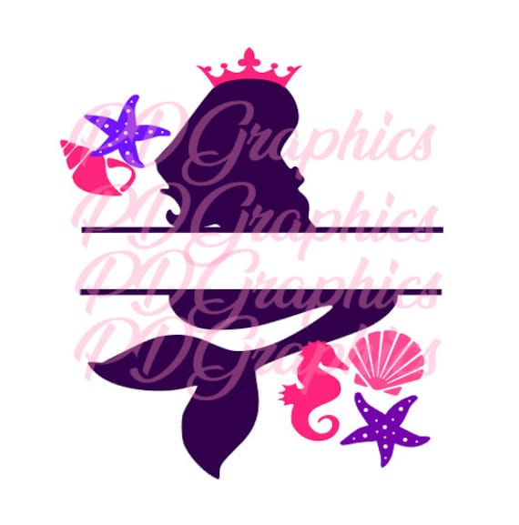 Download Mermaid Name Monogram With Crown Shells Svg File Cut File Etsy