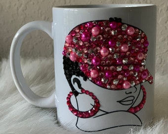 Rhinestone Bling Mug, Resin and Glass Gems, Personalized Gift