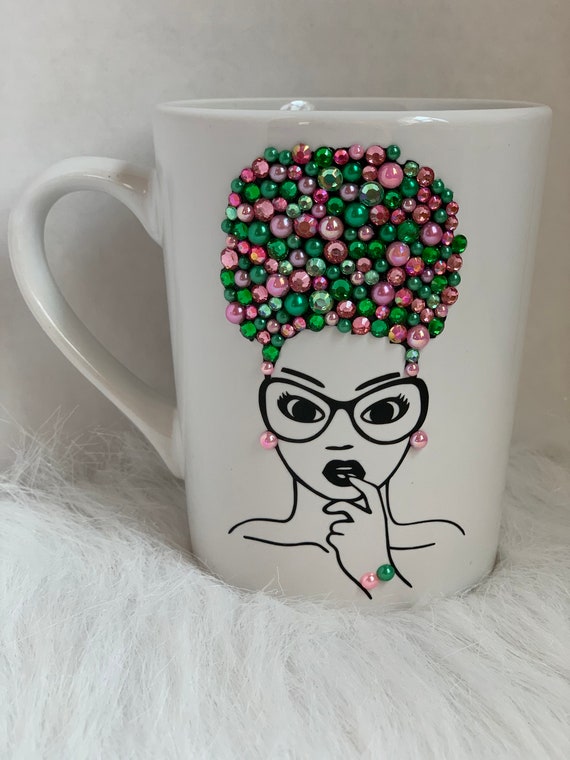 Handmade Bling Ceramic Mug, Sorority Gift, AKA Inspired
