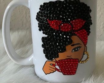 Glass Rhinestone Ceramic Mug, Personalized Bling Coffee Cup, Gift