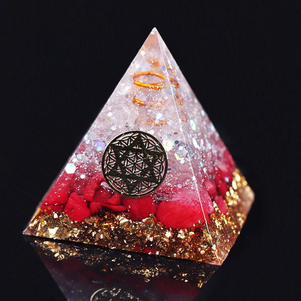 Reiki Orgonite Red Coral Stone Energy Crystal Rune Pyramid | Etsy