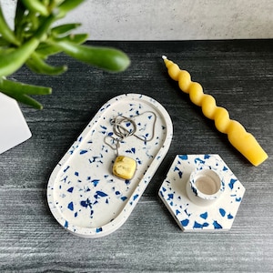 Blue Terrazzo Oval Tray | Trinket Dish | Candle Holder | Jewelry Dish | Oval Tray | Home Decor