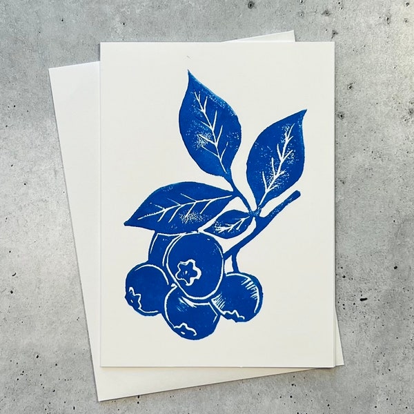 Maine Blueberry Greeting Card | Blank Cards | Hand Printed Cards | Birthday Card