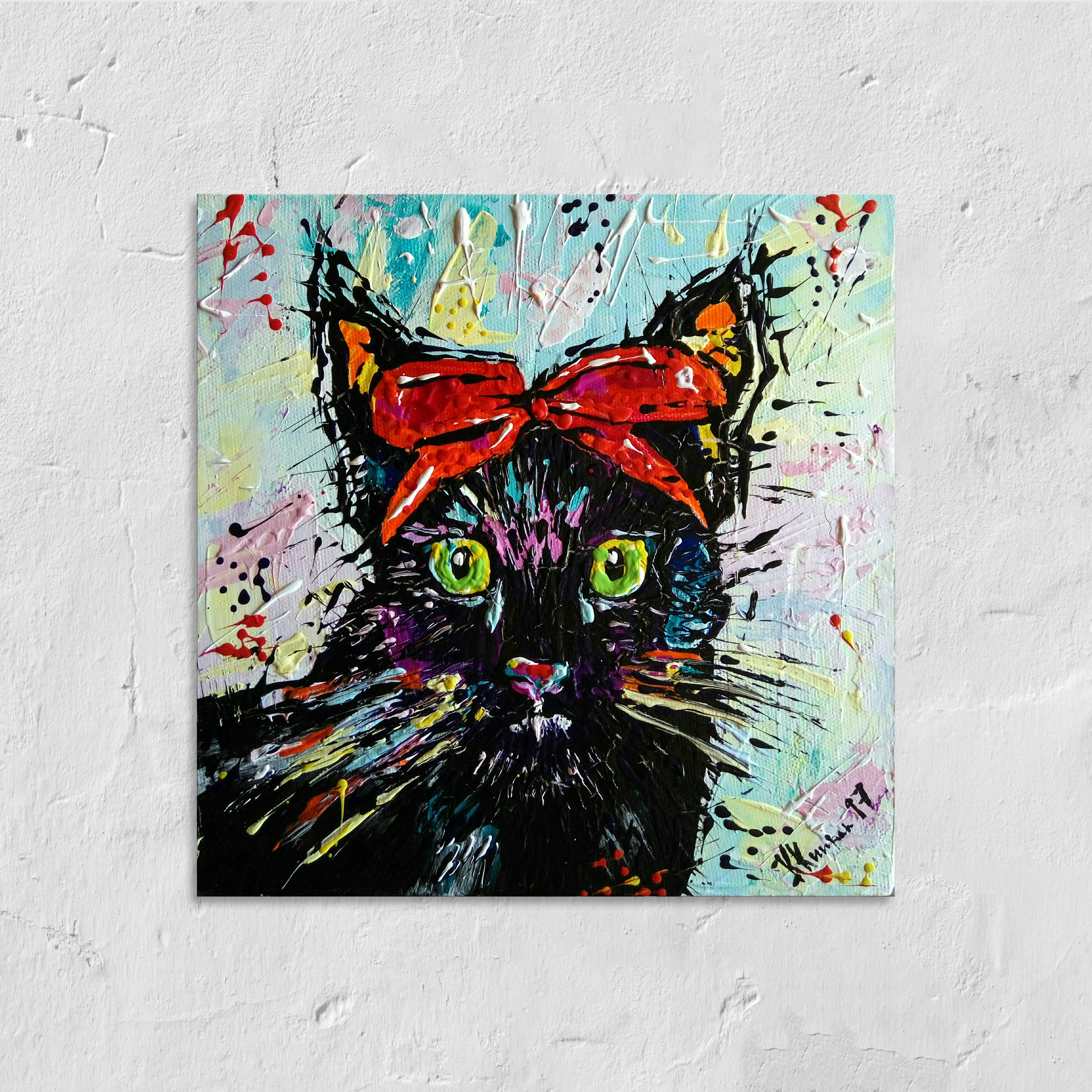 Black Cat Painting Original Art Animal Wall Art Pets Artwork Etsy