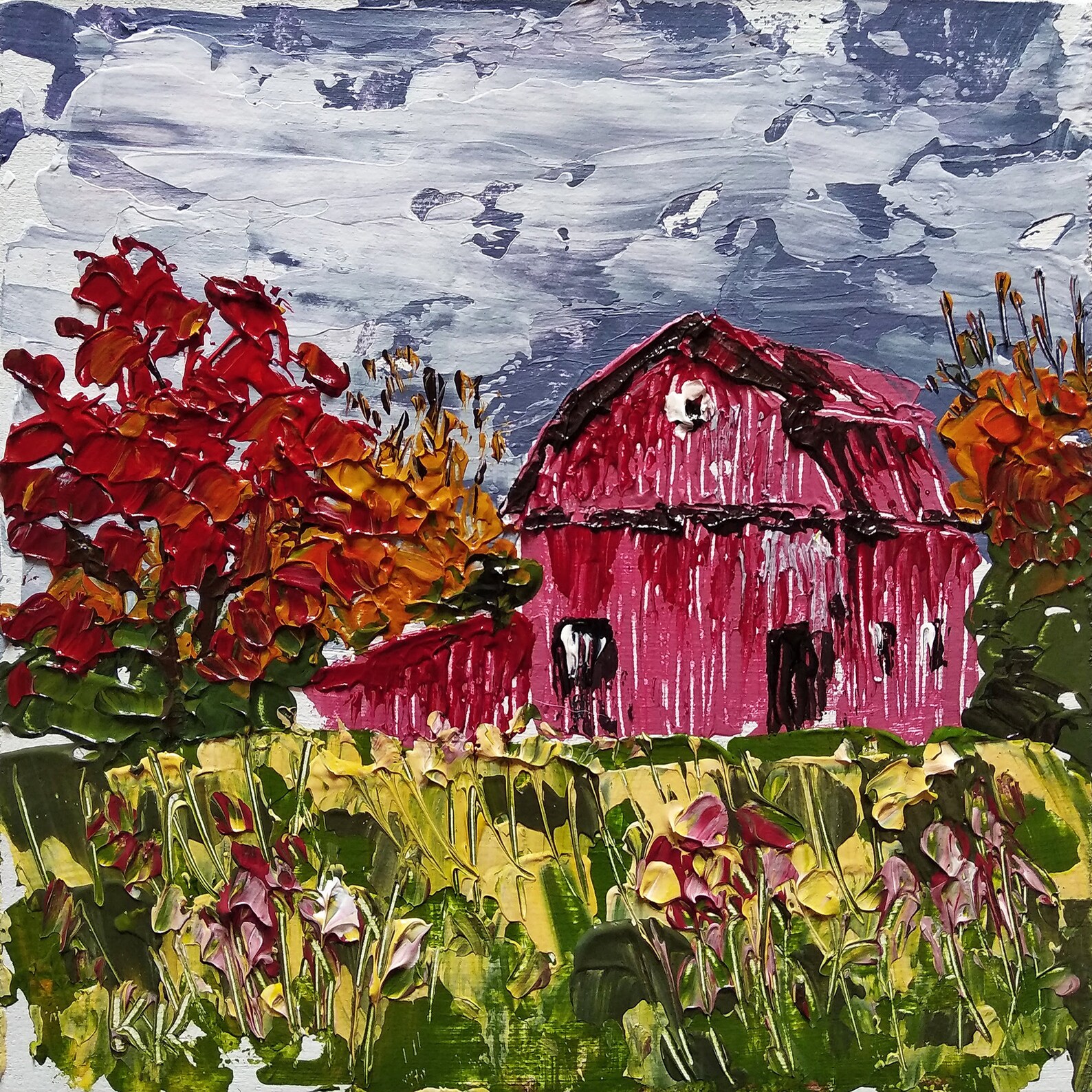 Barn Painting Original Art Vermont Fall Landscape Farmhouse Etsy
