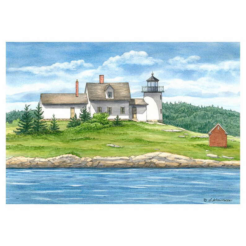 Pumpkin Island Lighthouse Near Deer Isle Me Giclee Print Of Etsy