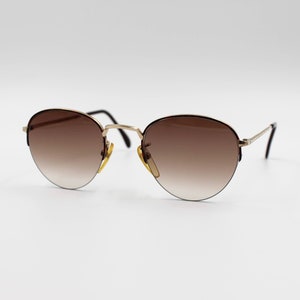 Vintage Sunglasses Desil Pantos NYL authentic Round metal steampunk gold plated frames, Made in Italy NOS