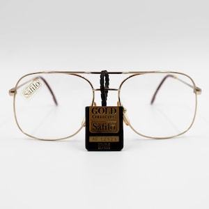 Vintage Eyeglasses Safilo Gold Collection 02 authentic Aviator Gold plated glasses wiht original demo lenses Made in Italy New Old Stock