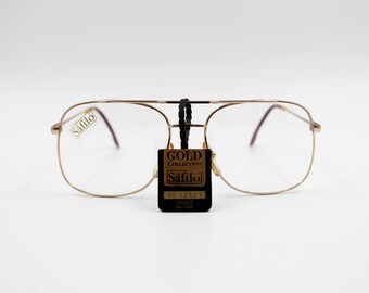 Vintage Eyeglasses Safilo Gold Collection 02 authentic Aviator Gold plated glasses wiht original demo lenses Made in Italy New Old Stock