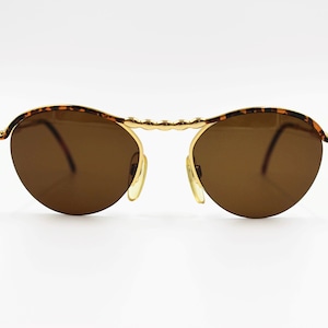 Vintage Sunglasses Les Copains LC 59 authentic and rare panto round metal glasses. Made in Italy New Old Stock
