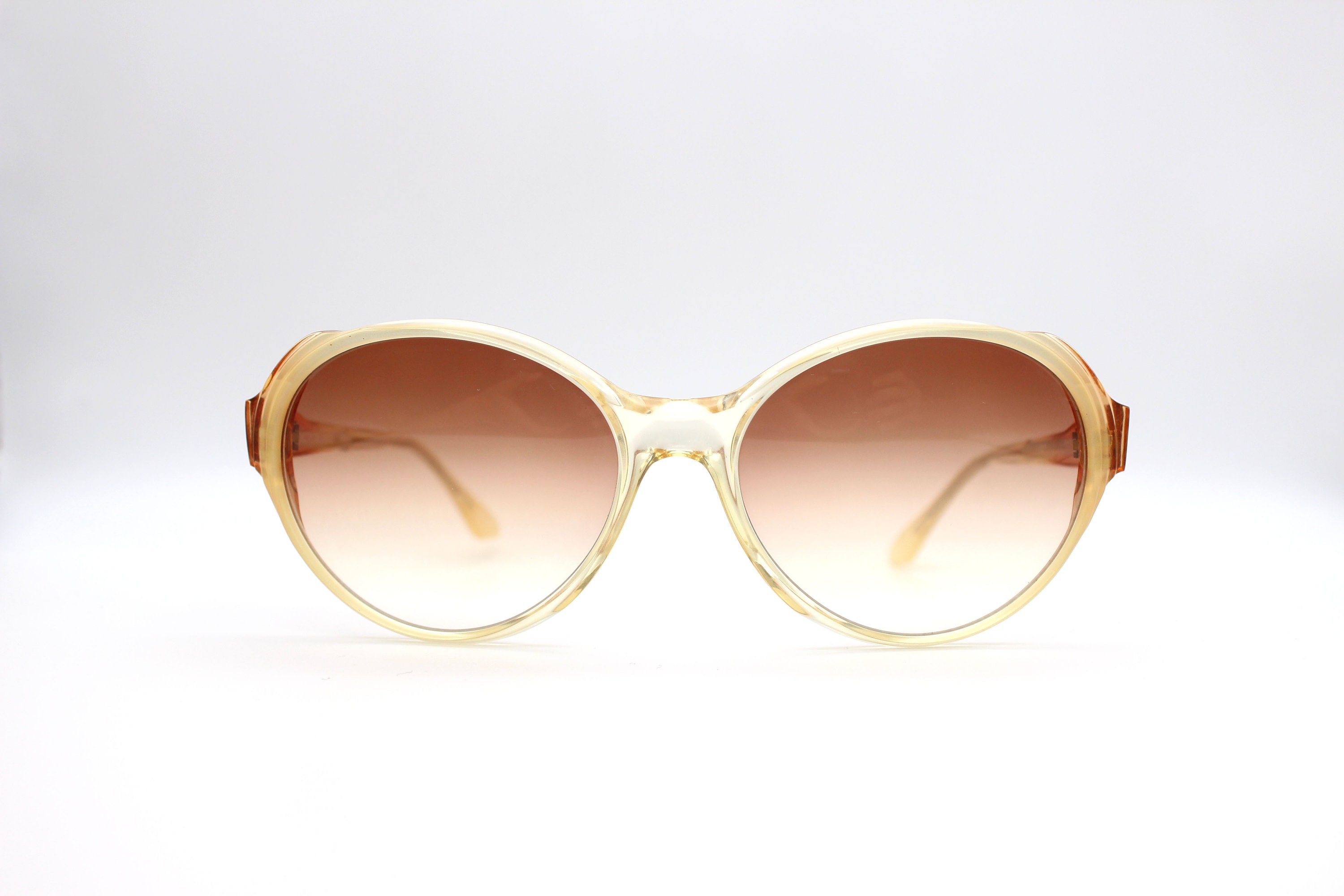 Vintage Balmain Paris Round Gold Brow Bar Sunglasses Brown Gradient France BALMAIN FIXE BPS-123-D GLD-BNE Gold Bone Mirror Rimless  main image 2