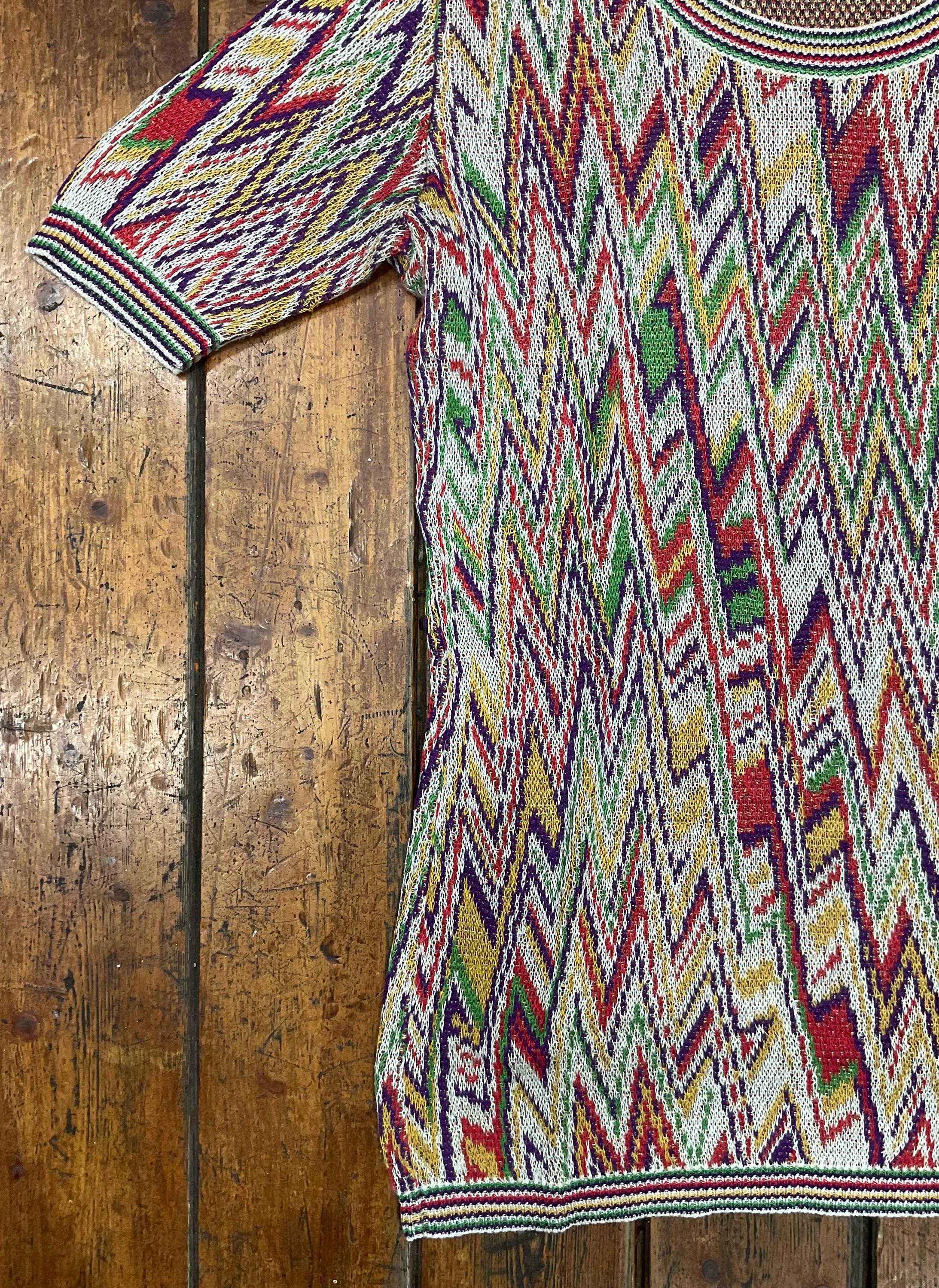 Vintage Missoni Sport T-shirt Multicolor Zig Zag Knit Top 90s
