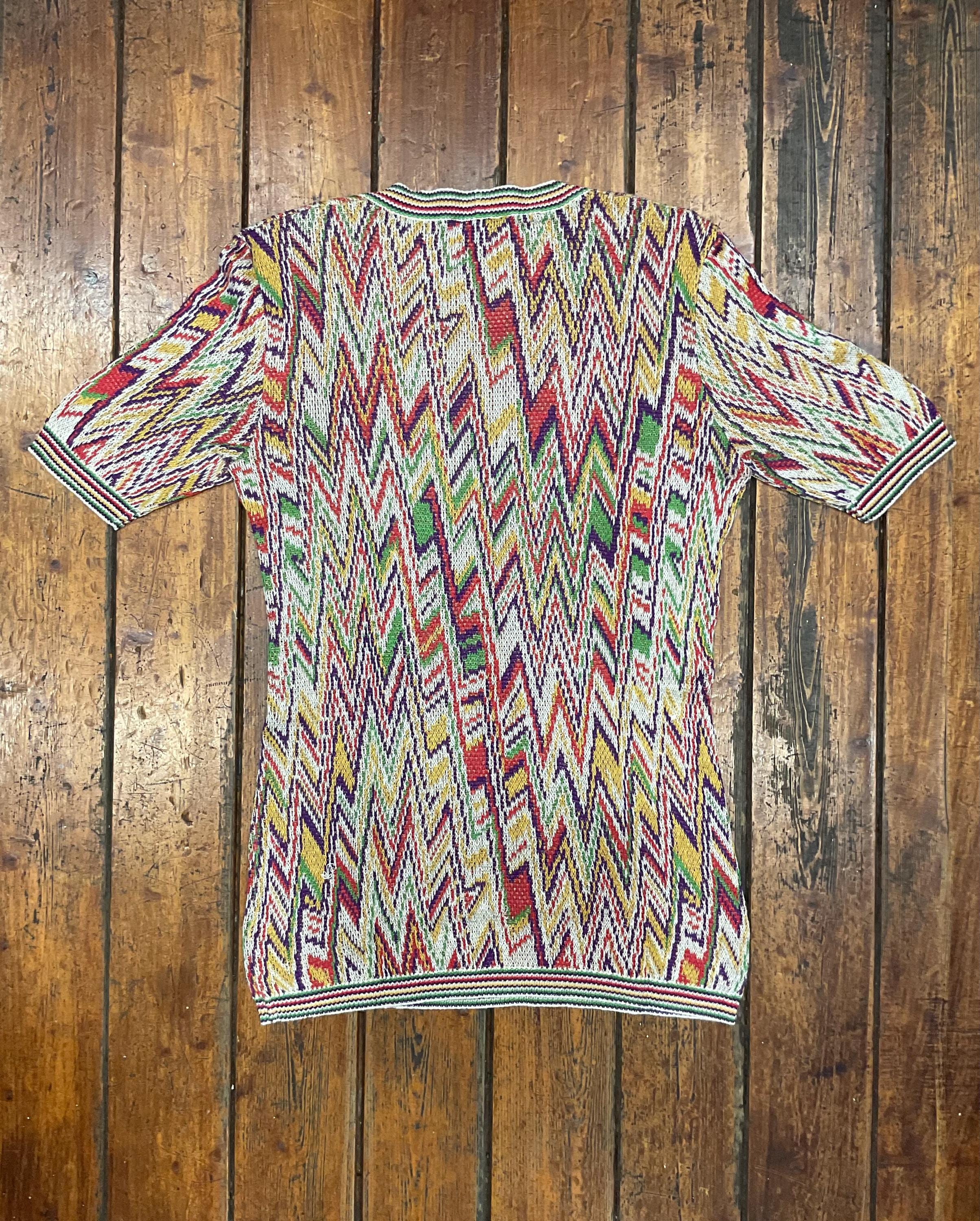 Vintage Missoni Sport T-shirt Multicolor Zig Zag Knit Top 90s