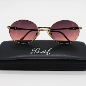 Vintage Sunglasses Desil Guru G 3 oval steampunk gold plated frames 14 Kt Made in Italy NOS