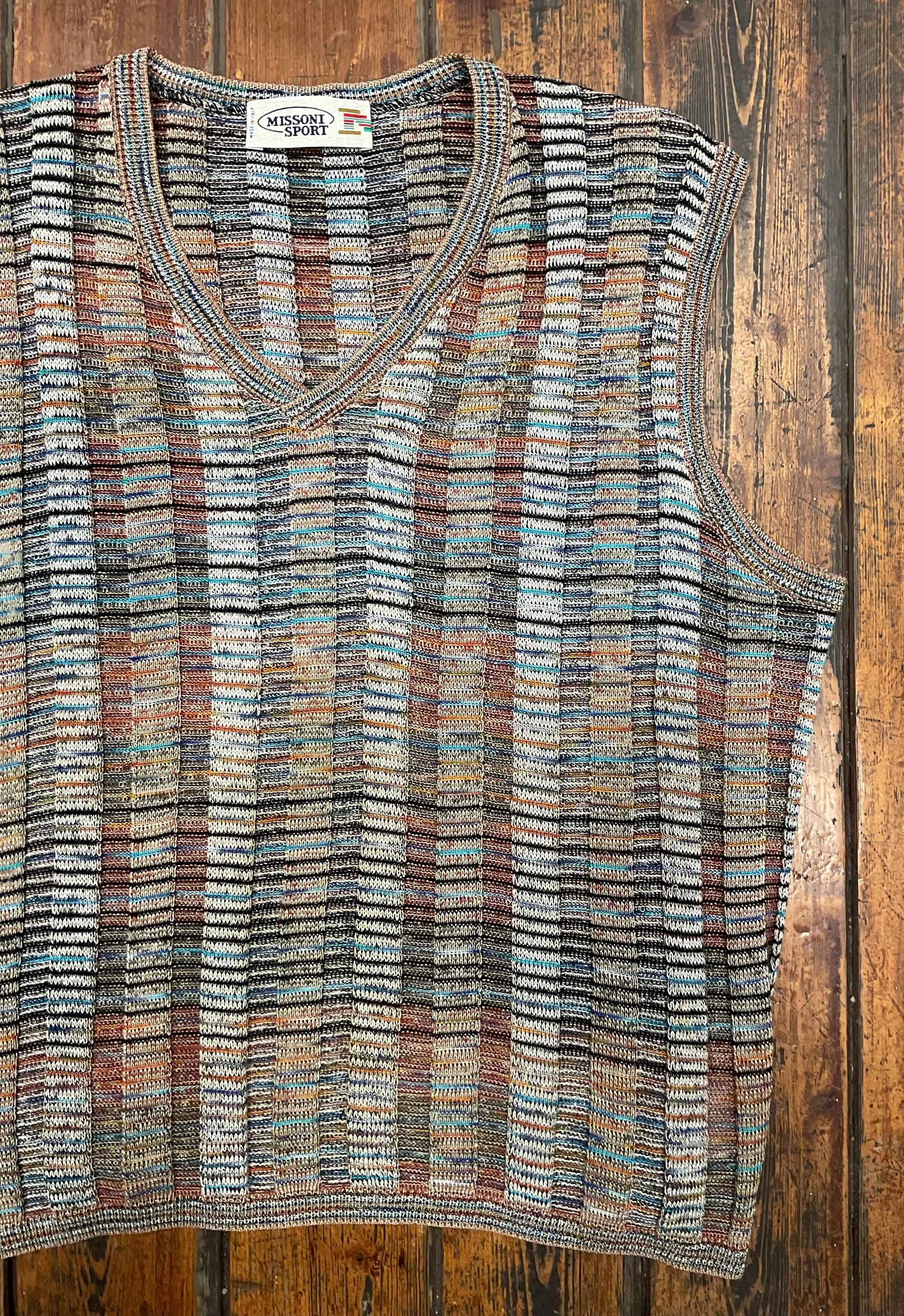 Gilet Missoni Sport Vintage Cotton Sweater, Made in Italy Knitted 