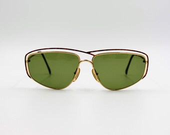 Vintage Casanova CN 24 handgemaakte Aviator zonnebril in Steampunk-stijl met goudkleurige laminering en originele lenzen, gemaakt in Italië (nieuw in doos).