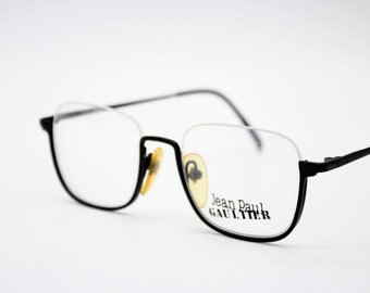 Vintage Eyewear frame Jean Paul Gaultier 55-7161 authentic and rare metal square eyeglasses wiht demo lenses Made in Japan New Old Stock