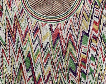Vintage Missoni Sport T-shirt Multicolor Zig Zag Knit Top 90s