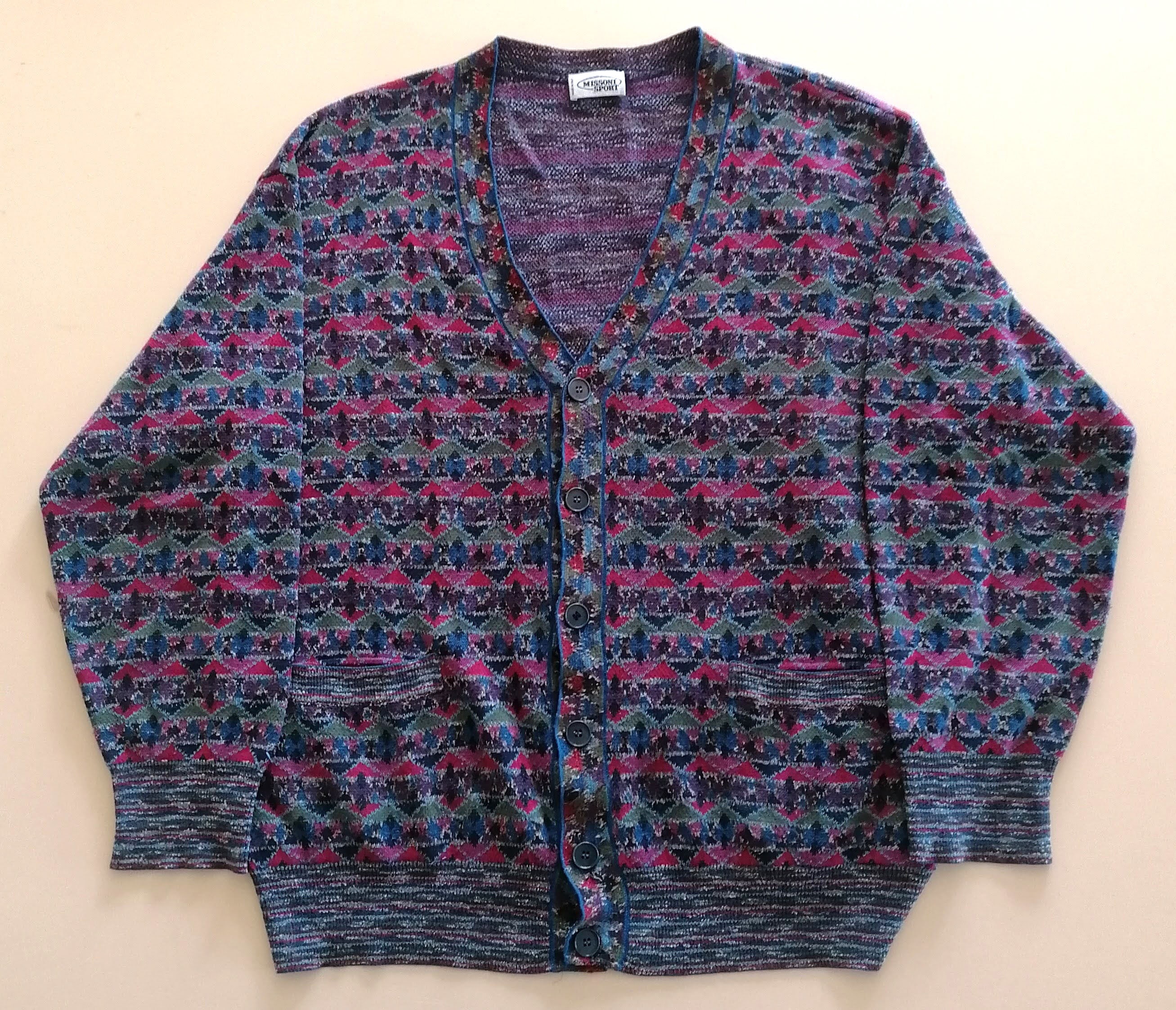 Cardigan Missoni Sport Vintage Wool Sweater, Made in Italy Cardigan Missoni Sport Vintage Wool Sweater, Made in Italy