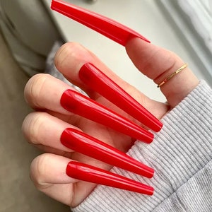 Juego de uñas postizas XXL en color rojo