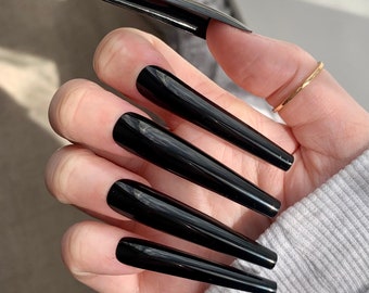 Black 3XL Wide Thick Press On Nails | Reusable Full Cover, 20 Piece Set