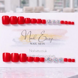 Rode diamanten valse pers op teennagels | Herbruikbare 24-delige set