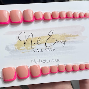 Pink French Tip White False Press On Toe Nails