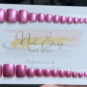 Pink Chrome False Press On Toe Nails Set