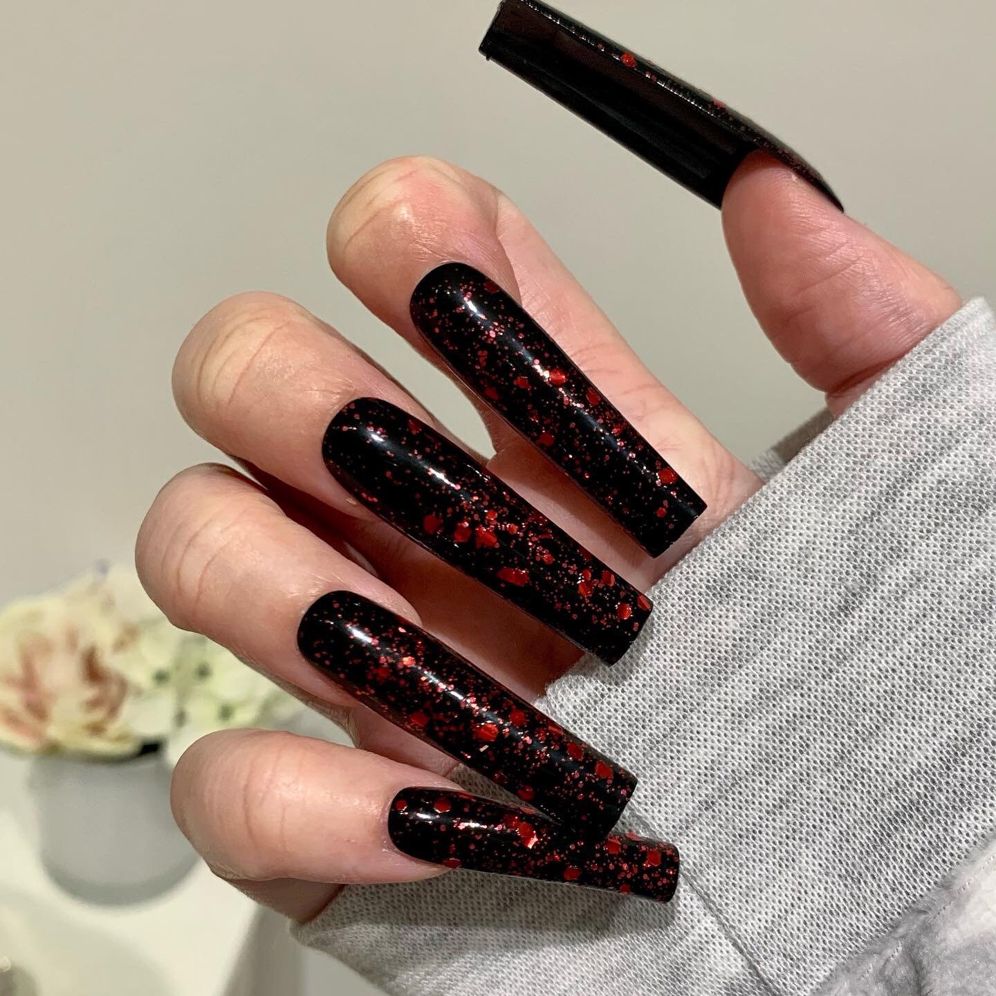 Christmas Black Red Glitter False Press on XXL Square Nails - Etsy Christmas Black Red Glitter False Press on XXL Square Nails - Etsy