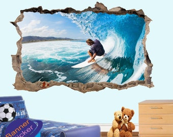 Extreme Wave Surfing 3D Window View Decal WALL STICKER Decor Art Mural Ocean Sea