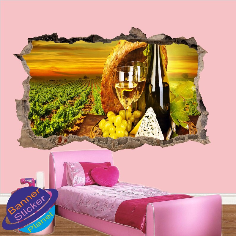 Vineyard Wine Grapes Cheese Wall Sickers Mural Decal 3d Effect Home Shop Office Nursery Decor ZP4