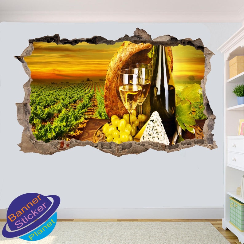 Vineyard Wine Grapes Cheese Wall Sickers Mural Decal 3d Effect Home Shop Office Nursery Decor ZP4