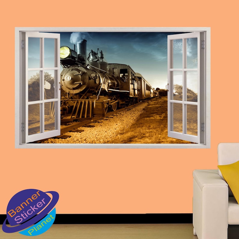 Railway Vintage Steam Train Wall Stickers Mural Decal Poster 3d Effect Home Shop Office Nursery Decor XH9