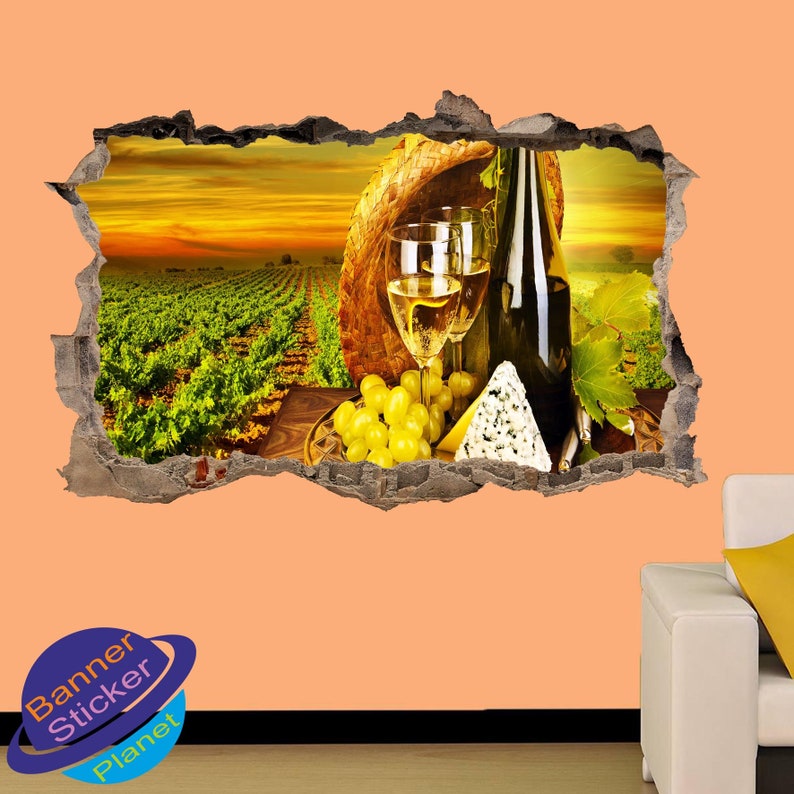 Vineyard Wine Grapes Cheese Wall Sickers Mural Decal 3d Effect Home Shop Office Nursery Decor ZP4