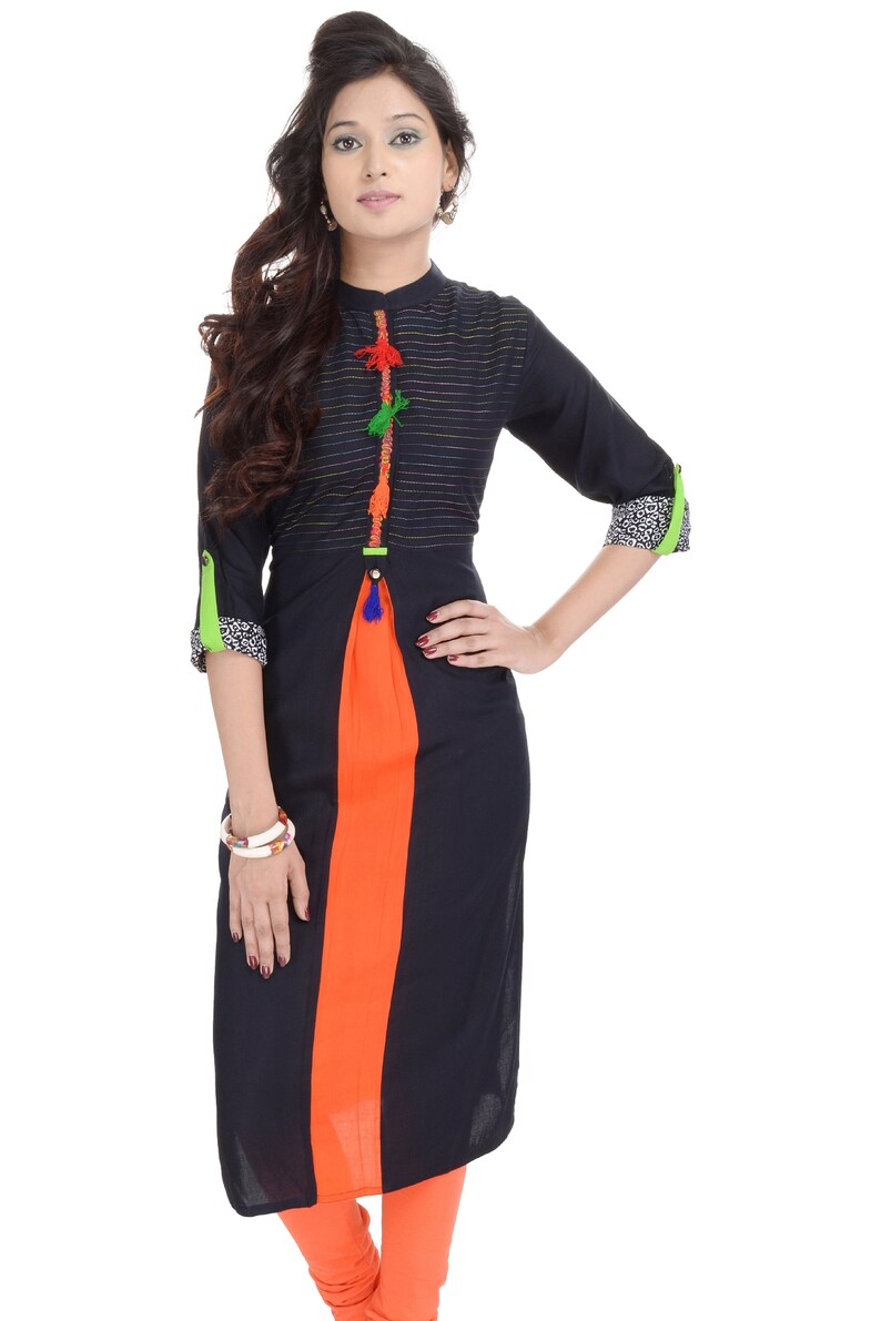 Denika Handicrafts Indian Ethnic Designer Printed Black Kurti tunic tops for women kurti design