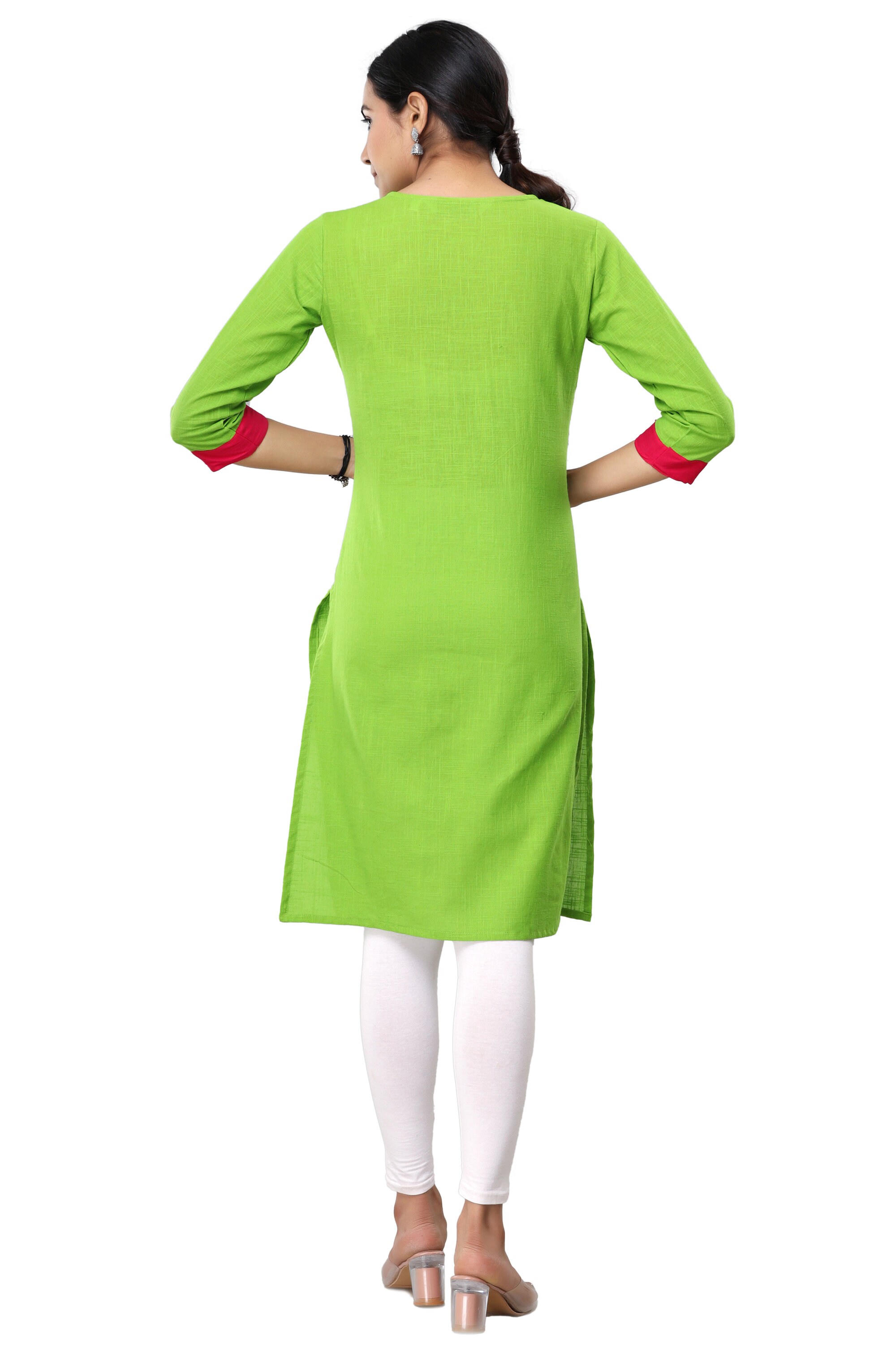 Parrot Green Sequence Straight Kurti With Pant And Dupatta – Leemboodi