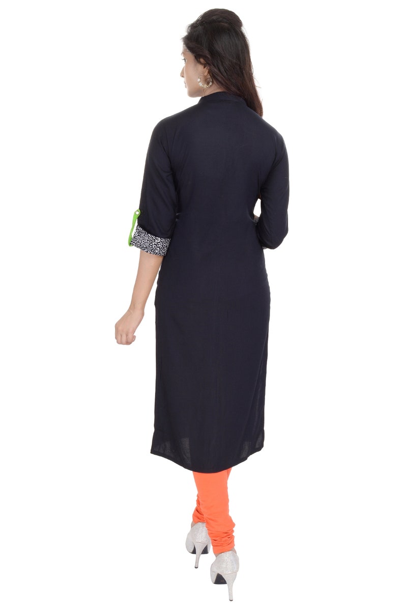 Denika Handicrafts Indian Ethnic Designer Printed Black Kurti tunic tops for women kurti design