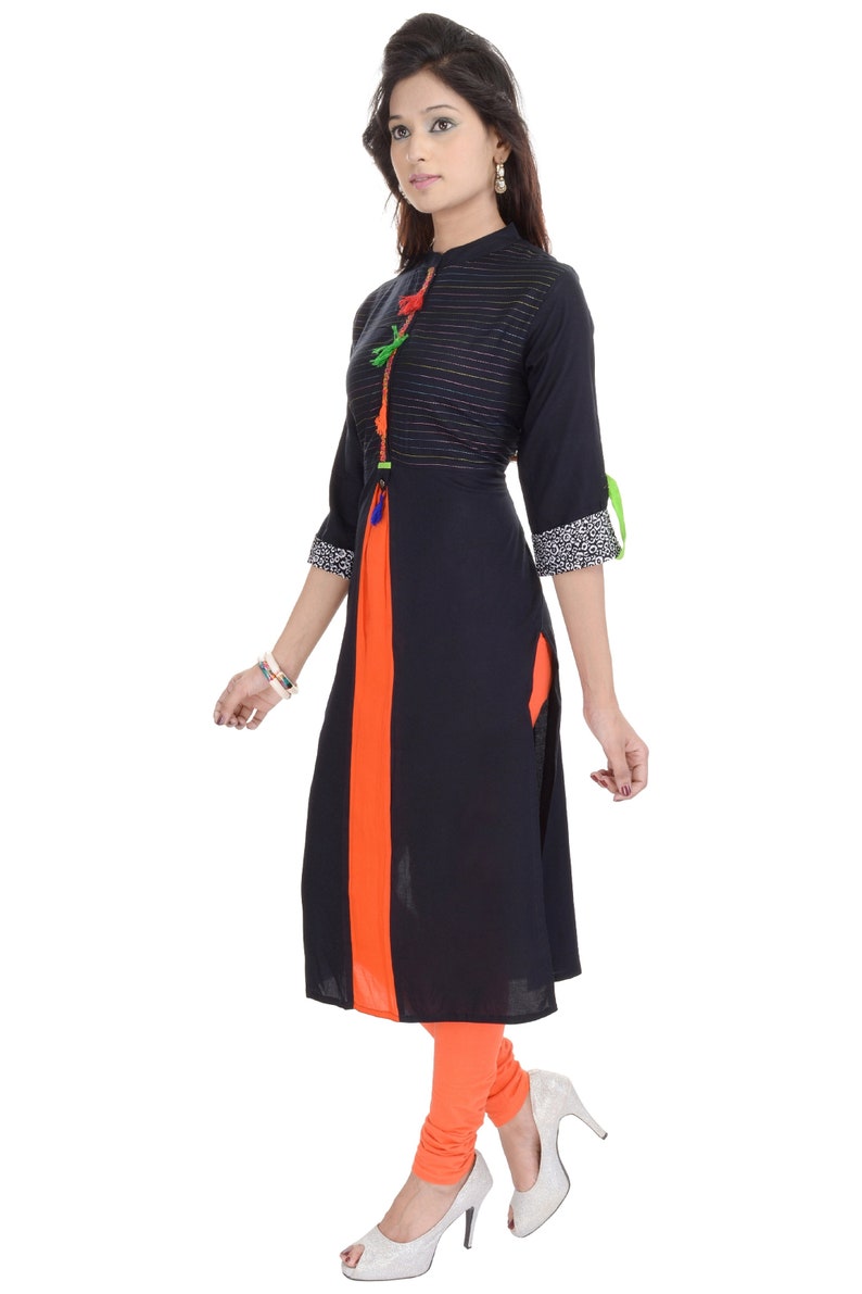 Denika Handicrafts Indian Ethnic Designer Printed Black Kurti tunic tops for women kurti design
