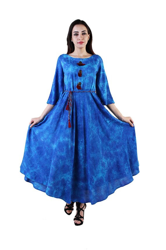 TVESA Womens Fancy Denim Cotton Frock Style Flared Kurti (S, Blue) :  Amazon.in: Fashion