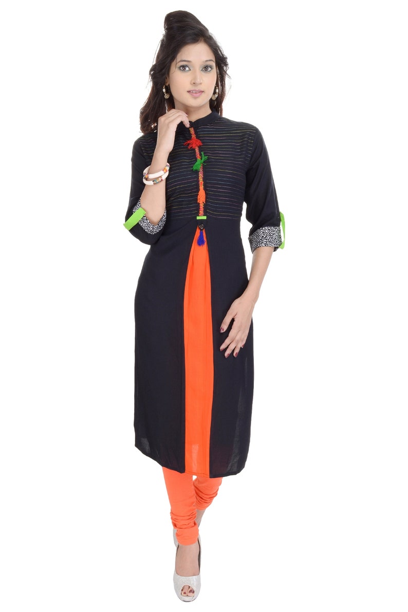 Denika Handicrafts Indian Ethnic Designer Printed Black Kurti tunic tops for women kurti design