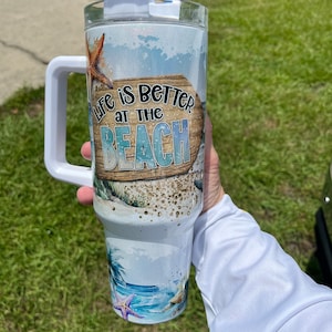 40oz Stanley style beach themed tumbler