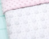 Watercolor Bunny Personalized Blanket, Gray Rabbit Stroller Throw, Neutral Minky Lovey, Modern Geometric Security Blanket, Custom Baby Gift