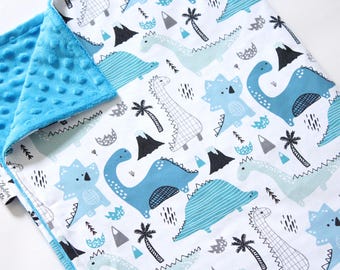 Personalized Dinosaur Baby Blanket: Custom Minky Lovey, Modern Dino Nursery Bedding