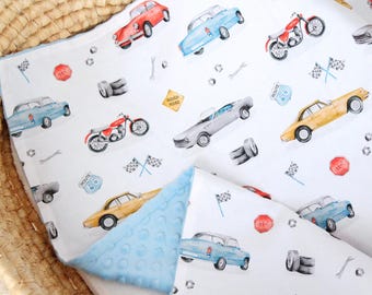 Personalized Vintage Car Baby Boy Blanket, Retro Old Fashioned Automobile Minky Throw, Racing Nursery