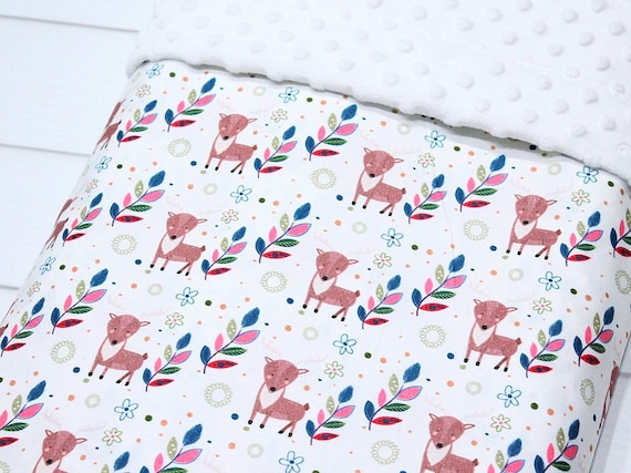 100x75 BABY BLANKET Cover MINKY dot FILLED warm cosy Cotton OWL ROSE handmade